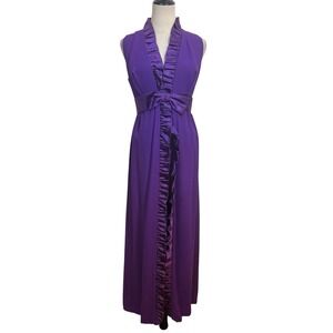 Vtg 70s Purple Ruffle Maxi Dress High Slit Hot Shorts Disco Formal 30" W Event